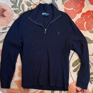 Vintage Polo by Ralph Lauren Men's Dark Blue Zip-Up Sweater